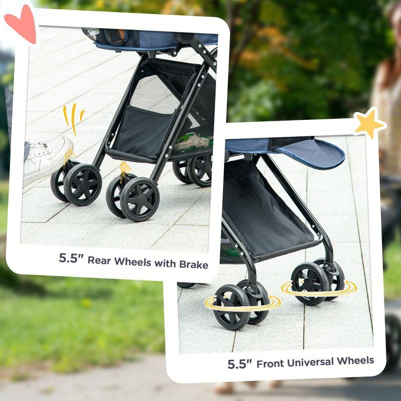 PawHut 2 in1 Foldable Pet Stroller and Detachable Travel Carriage with Lockable Wheels, Adjustable Handlebar Canopy and Zippered Mesh Window