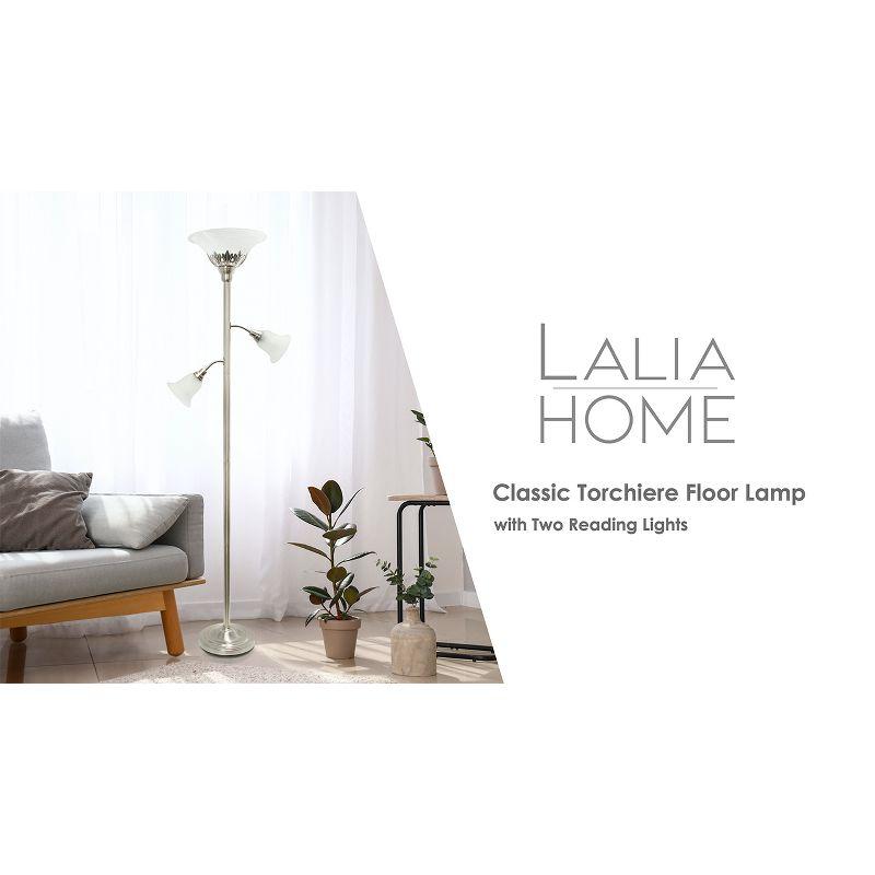 Torchiere Floor Lamp with 2 Reading Lights and Scalloped Glass Shades Bronze/White - Lalia Home: Adjustable, UL Listed, Metal Body