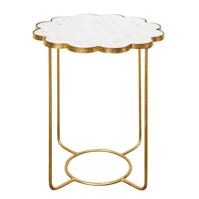 StyleCraft Ophelia White Marble Top Side Accent Table Gold: Luxury Glam, Iron Frame, No Assembly Required