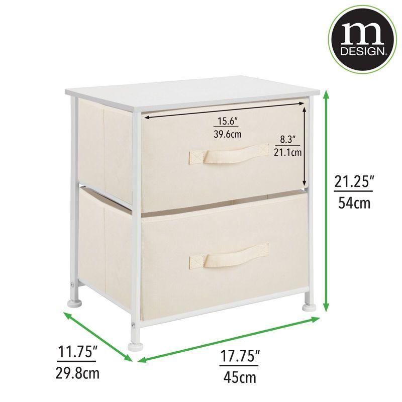 Cream/White 2-Drawer Compact Nightstand with Wood Top