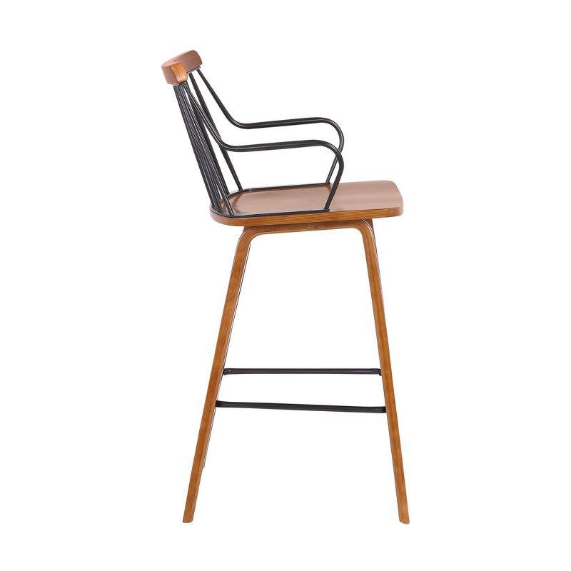 26" Micah Wood Metal Counter Height Barstool Walnut - Armen Living: Square Upholstered, Fixed Seat Height