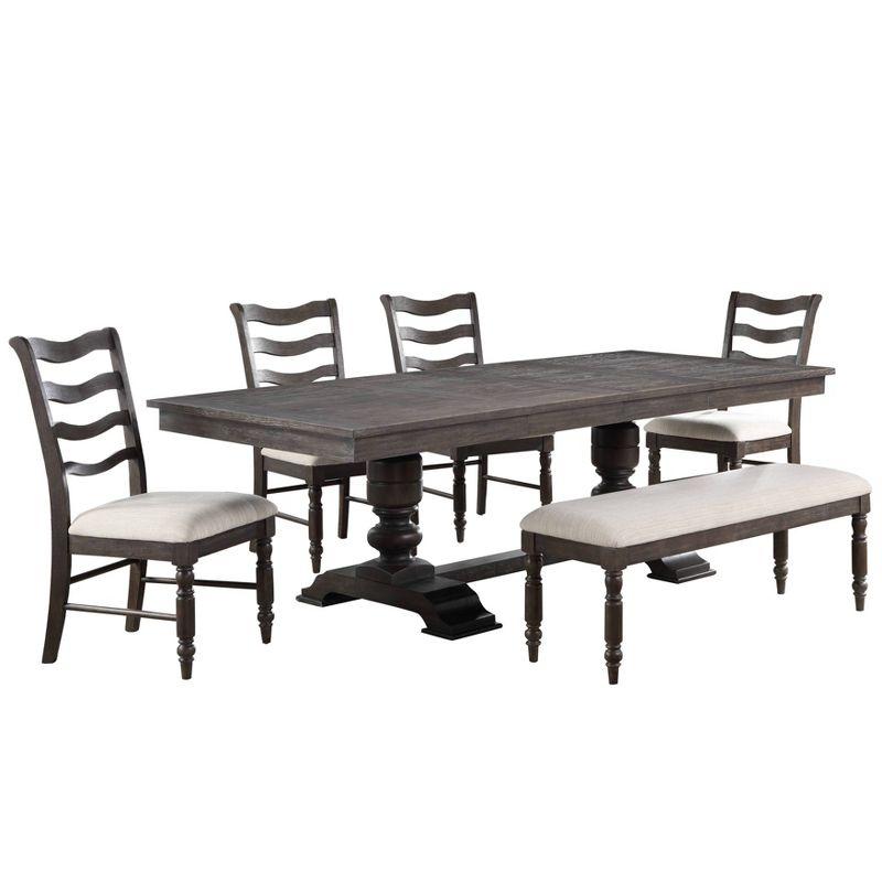 Hutchins Washed Espresso 6-Piece Dining Set with Ladderback Chairs