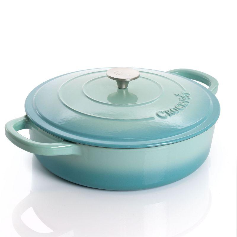 Aqua Blue 5 Quart Enameled Cast Iron Braiser with Lid