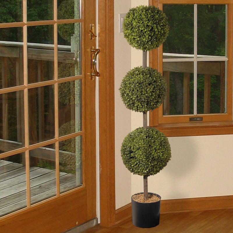 Elegant Outdoor 48" Plastic Boxwood 3-Ball Topiary in Pot