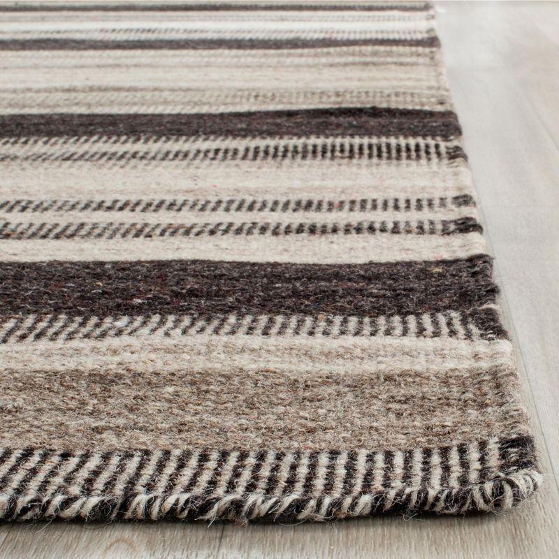 Handwoven Natural Black Wool Square Area Rug - 6' x 6'