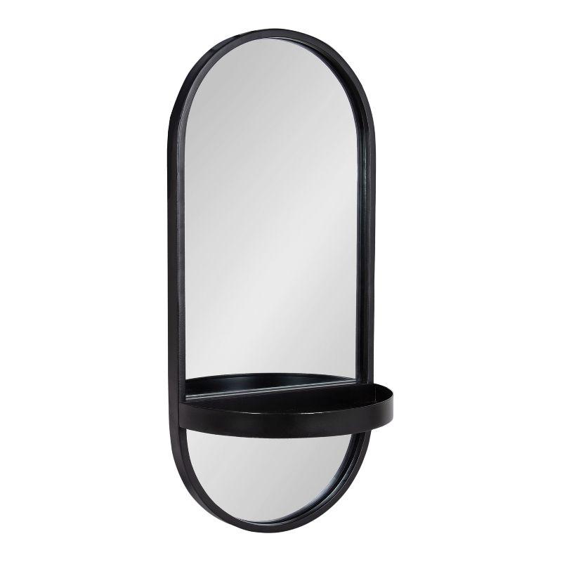 11"x25" Estero KD Metal Wall Mirror with Shelf Black - Kate & Laurel All Things Decor: Oval, Mid-Century Modern