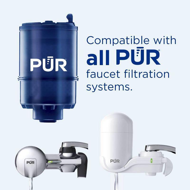 PUR PLUS 2pc Replacement Faucet Mount Water Filter: Filters Mercury, Lead, Microplastics, Chlorine, Blue, 30-Day Warranty