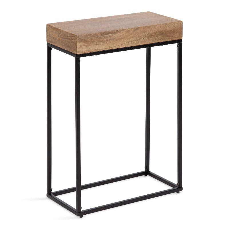 Natural Mango Wood and Black Metal Slim Side Table