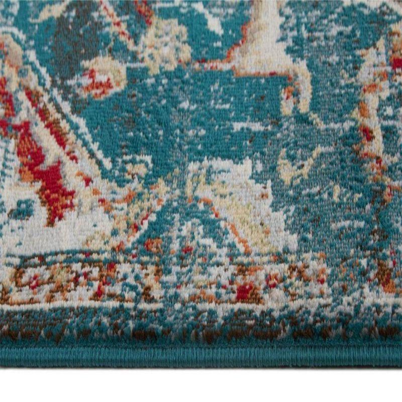 Elegant Blue Synthetic 5' x 7' Oriental Easy-Care Rug