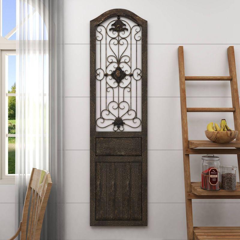 17" x 19" Wood Scroll Distressed Door Inspired Ornamental Wall Decor with Metal Wire Details Brown - Olivia & May