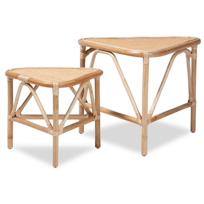 Jayden Natural Brown Rattan 2-Piece Nesting End Table Set