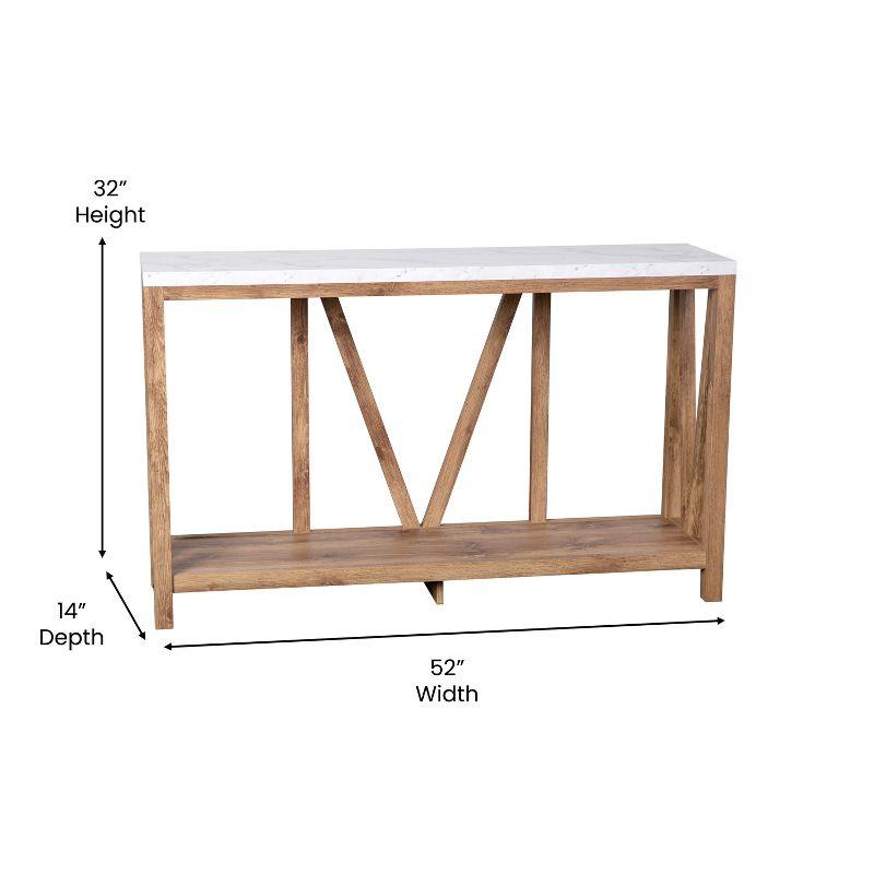 Flash Furniture Farmhouse Style Rustic Entryway Console Table - Warm Oak/Marble Finish Top