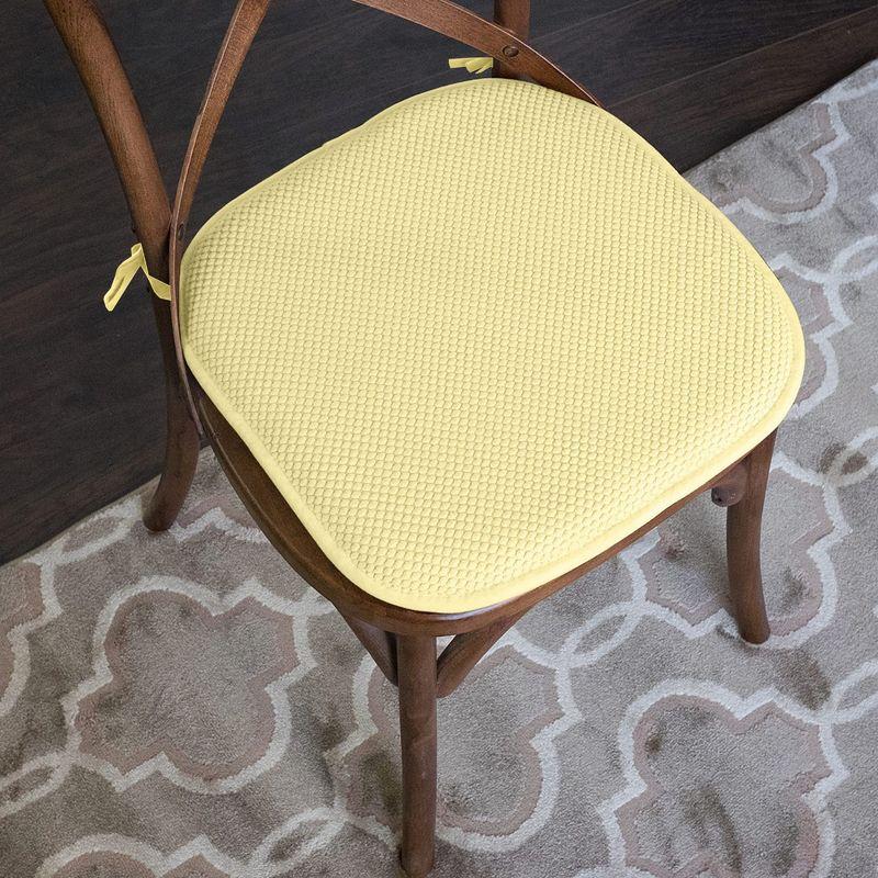 Honeycomb Memory Foam Non-Slip 16" x 16" Chair Cushion Pad with Ties, Yellow, 4 Pack