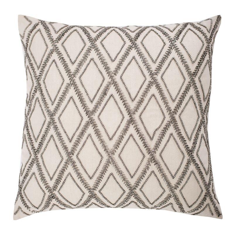 Elisabeth York Geometric Diamond Natural Tan Beaded Cotton Decor Throw Pillow Cover And Insert Set