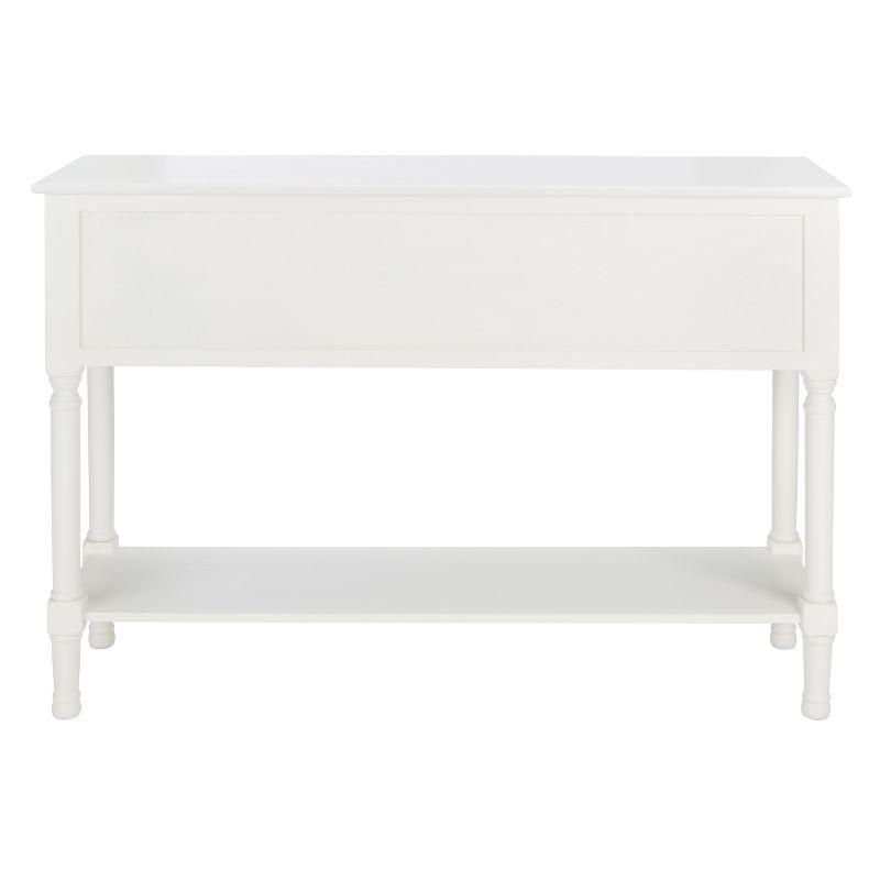 Elegant Carved White Wood and Metal Console Table with Storage