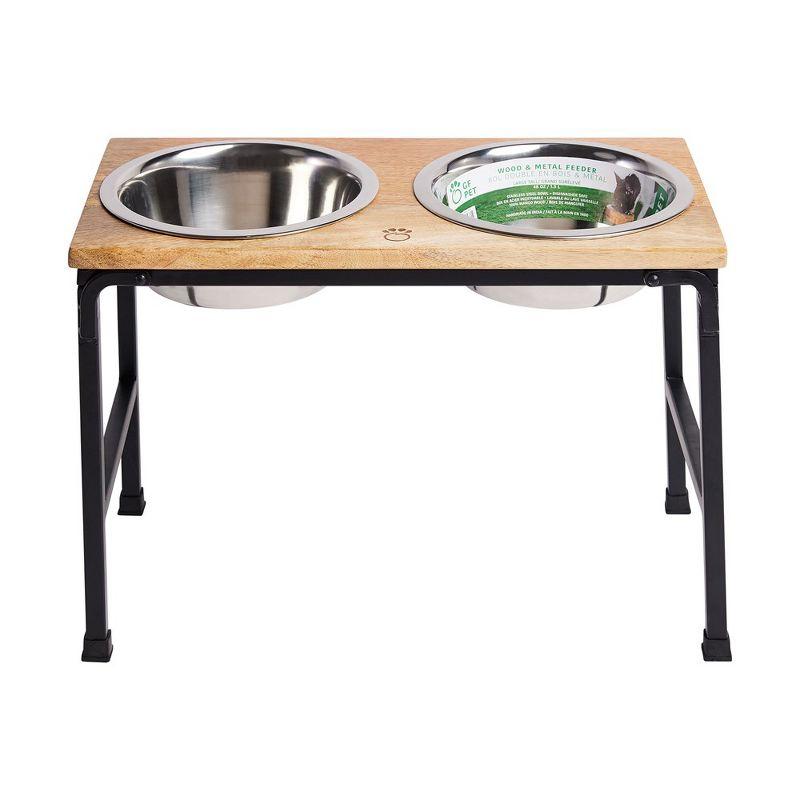 Tall Mango Wood and Metal Elevated Pet Feeder with Stainless Steel Bowls