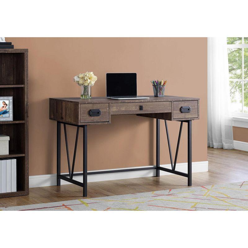 Transitional Corner Home Office Desk with 3 Drawers, Brown Reclaimed Wood