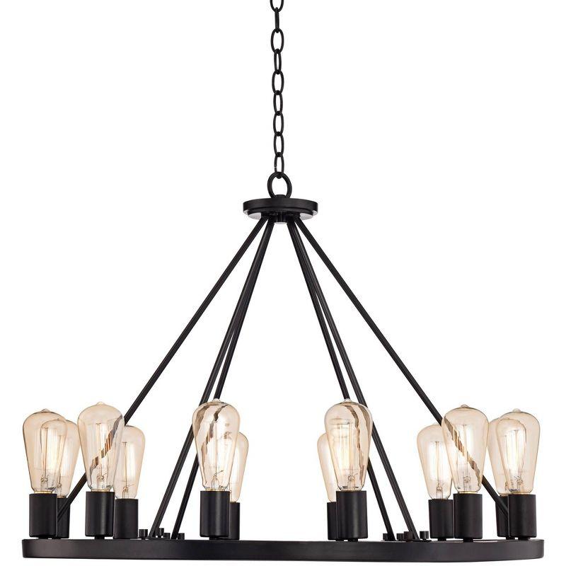 Lacey 32" Black Industrial Wagon Wheel 12-Light Chandelier