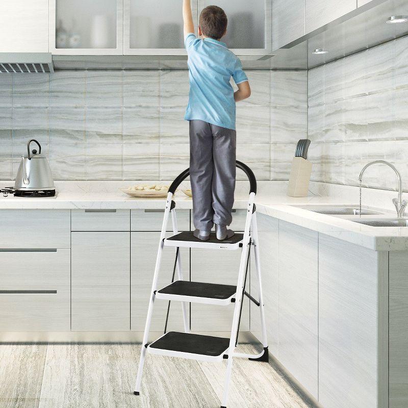 Costway 3 Step Lightweight Ladder HD Platform Foldable Stool 330 LB Cap. Saving Space