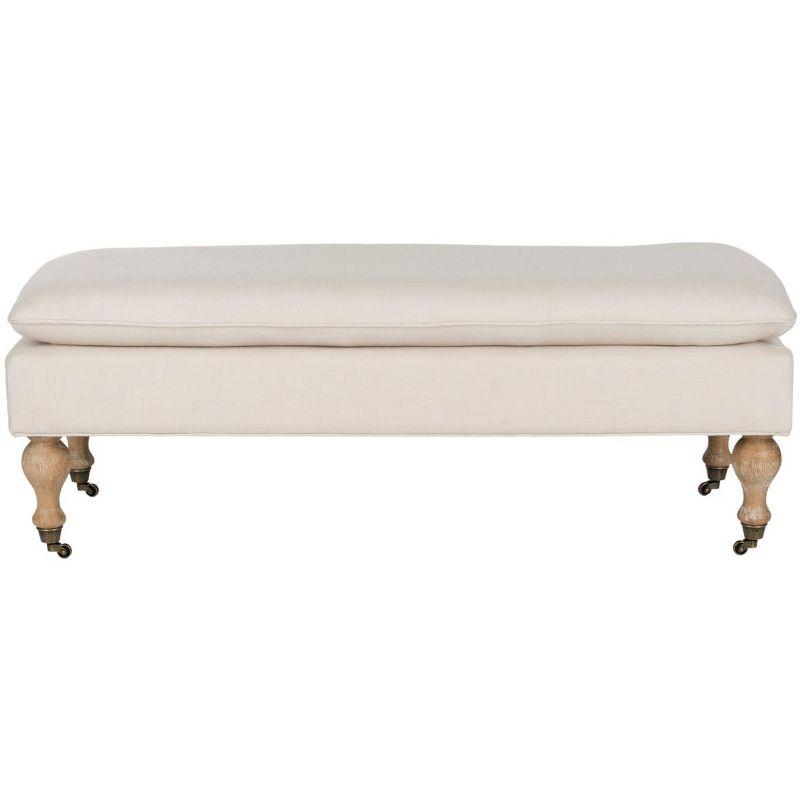 Transitional White Washed Oak and Cream Upholstered Bench/Ottoman