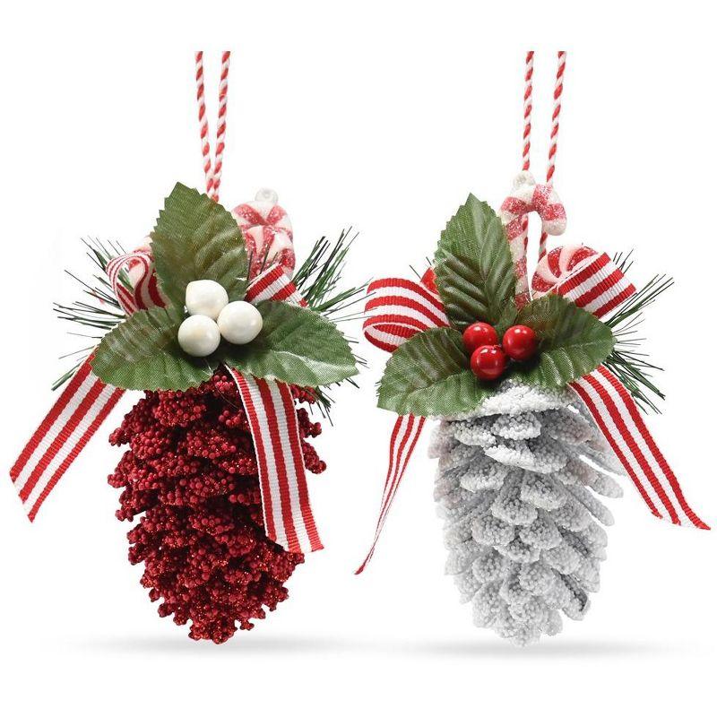 Ornativity Red and White Pinecone Ornaments - 10 Pack