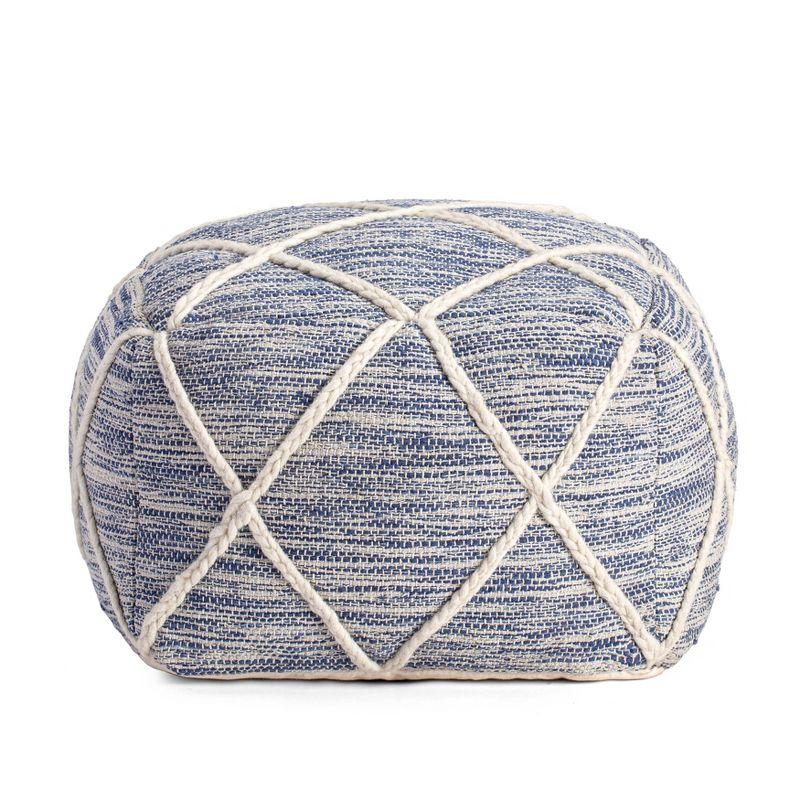 Kirkwood Lake 22" Blue & Ivory Square Pouf Ottoman