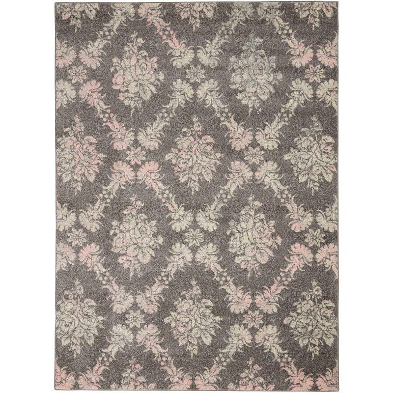 Elegant Floral Lattice Grey/Pink Synthetic Area Rug 5'3" x 7'3"