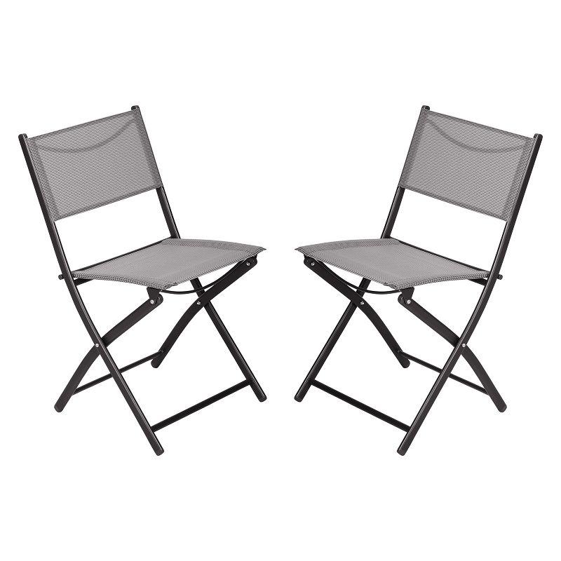 Set of 2 Gray Armless Folding Chairs with Black Steel Frames