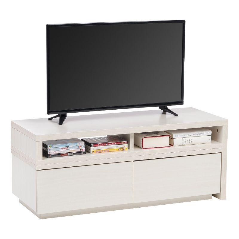 White Adjustable Media Stand with Cabinet and Drawers