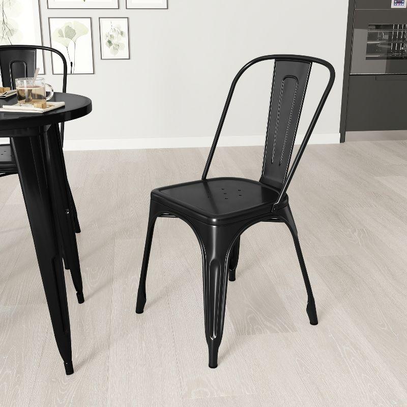 Black Metal Slatted Back Dining Chair with Square Seat