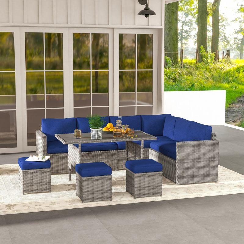 Outsunny 7-Piece Gray Wicker Patio Set with Blue Cushions