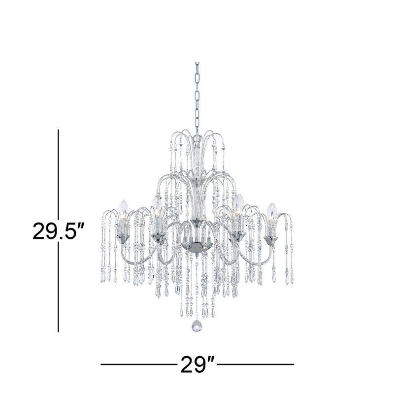 Vienna Full Spectrum Crystal Rain Chrome Chandelier 29" Wide Modern Curved Arm 6-Light Fixture for Dining Room House Kitchen Island Entryway Bedroom