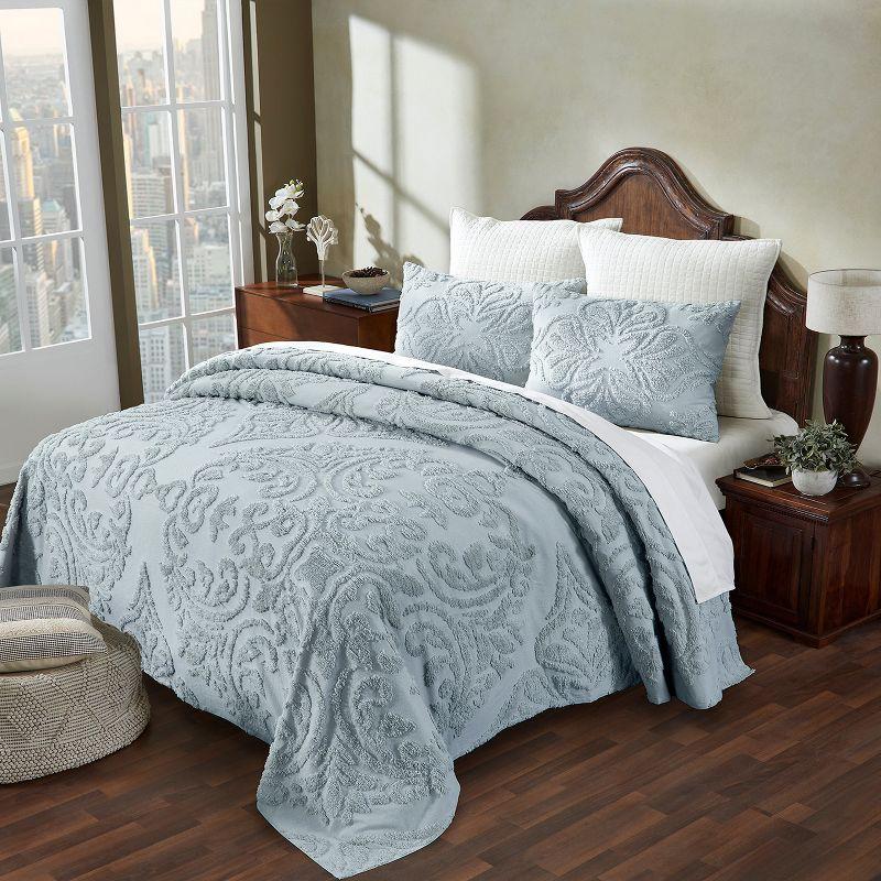 Better Trends Rylee Collection Blue Cotton Tufted Bedspread Set