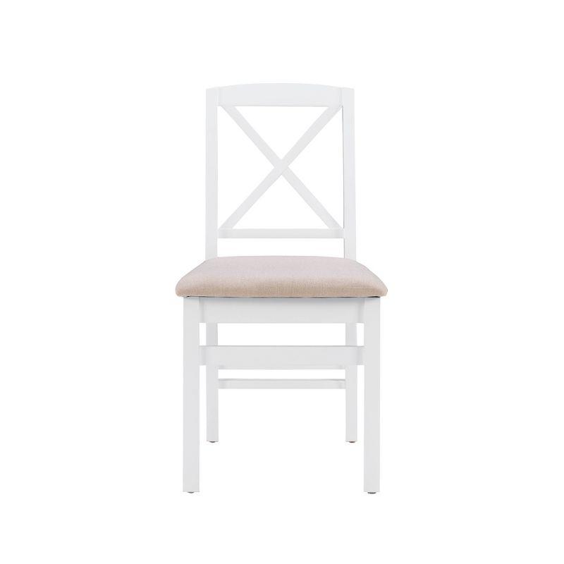 Set of 2 Triena X-Back Linen Folding Chairs White - Linon: Beige Seat, Rubberwood Frame, 225 lbs Capacity