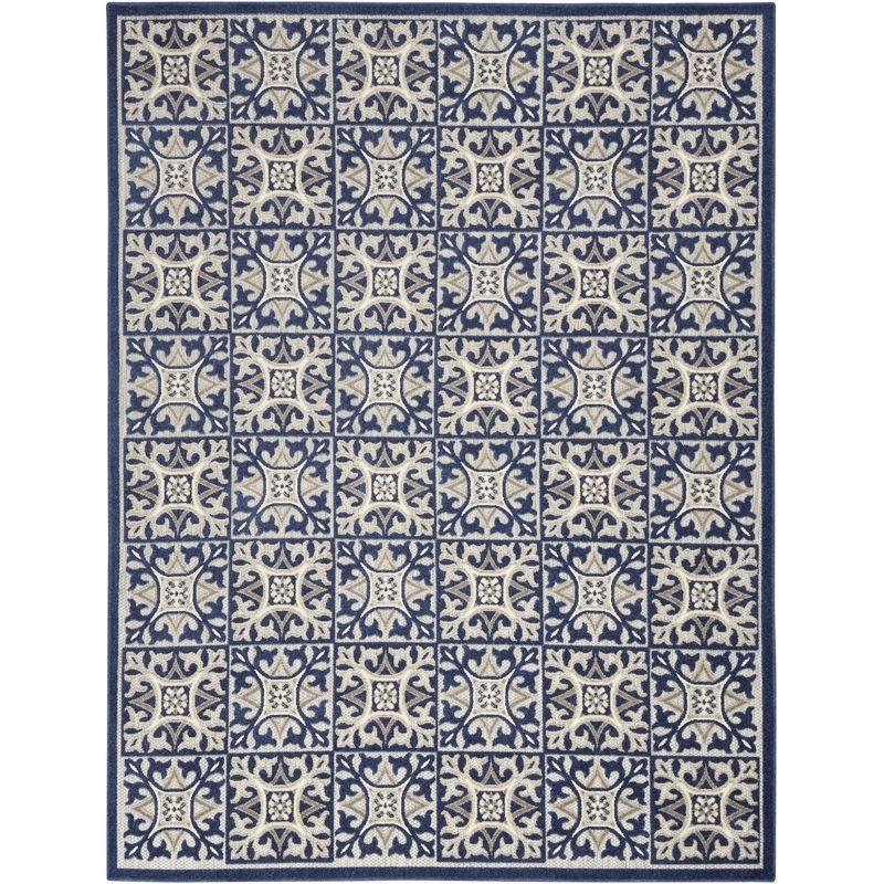 Nourison Aloha Modern Mosaic Flatweave High-Low Indoor Outdoor Area Rug Blue 9' x 12'