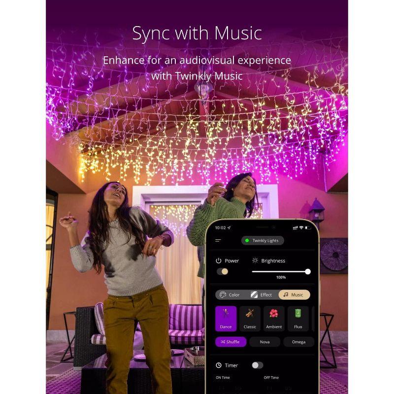 Twinkly Icicle App-Controlled LED Christmas Lights with 190 RGB (16 Million Colors) LEDs. Clear Wire. Indoor and Outdoor Smart Lighting Decoration