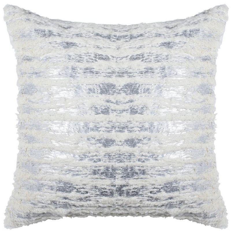 Lorelei 18" White and Silver Striped Plush Pillow