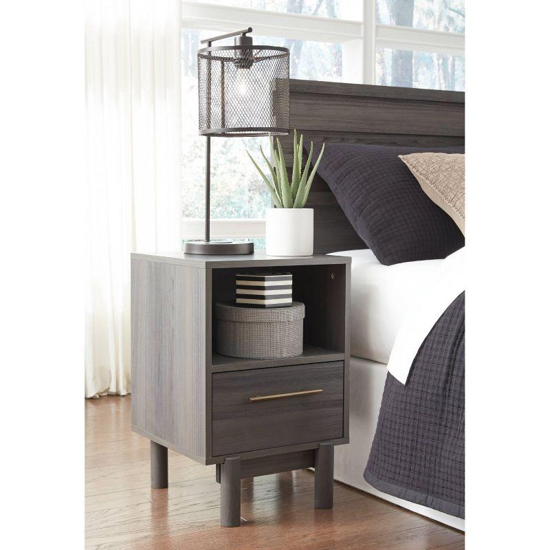 Gray Modern 1-Drawer Nightstand with Gold Handle