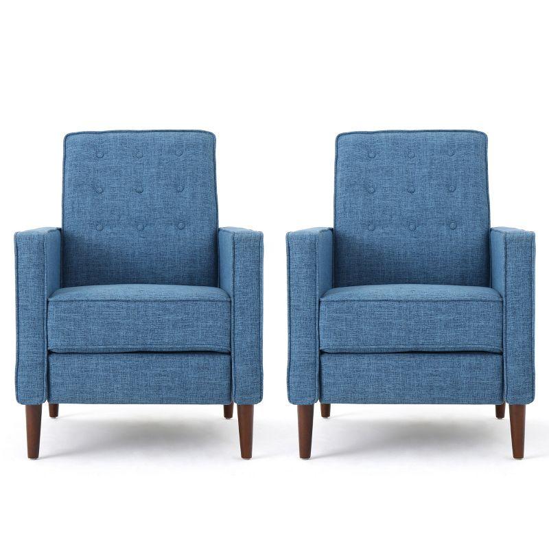 GDFStudio Mason Mid Century Modern Tufted Pushback Recliners (Set of 2), Muted Blue/Fabric
