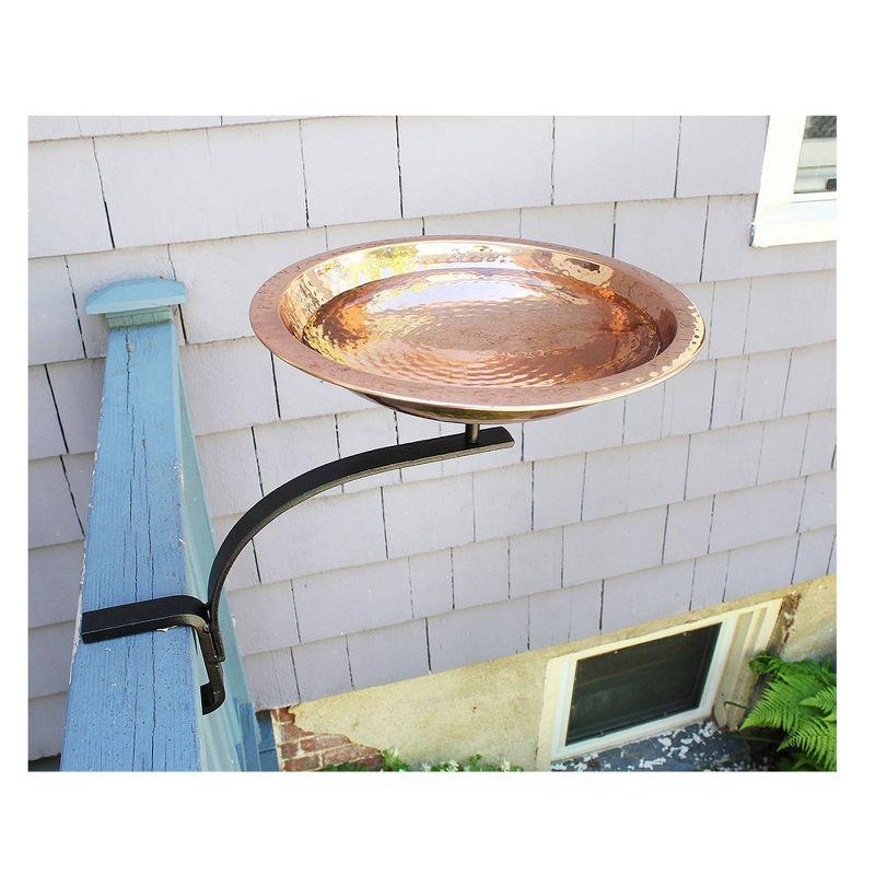 13.5" Hammered Copper Birdbath with Rail Mount Bracket - Achla Designs: Weather-Resistant, No Drill Setup