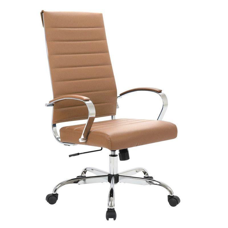 Elegant High-Back Swivel Office Chair in Luxurious Brown Leather