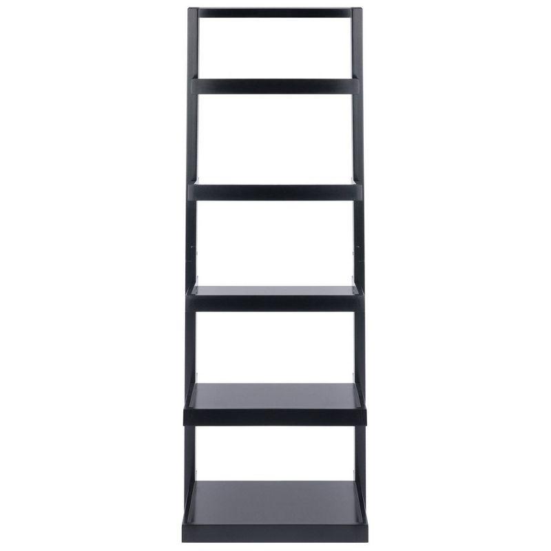 Industrial Black Wood 5-Tier Leaning Ladder Shelf