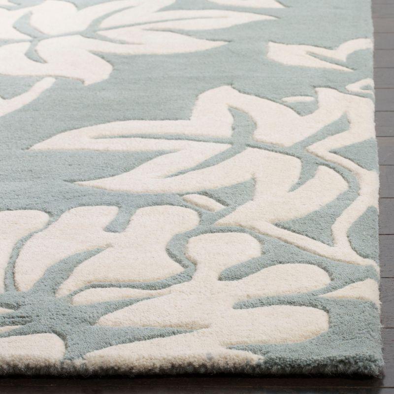 Blue and Ivory Floral Tufted Wool Square Rug