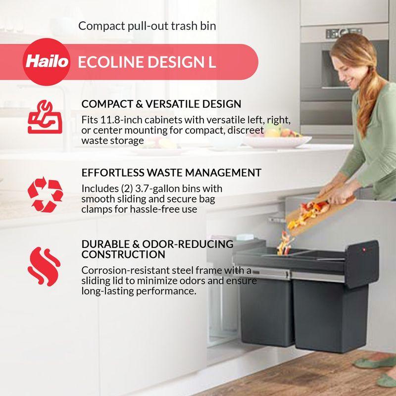Hailo USA Inc. Plastic Manual Lift Multi-Compartments Trash & Recycling Bin