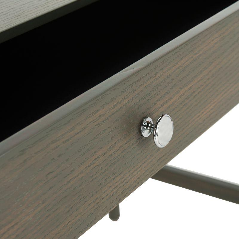 Ash Grey Transitional Home Office Desk with Polished Chrome Hardware