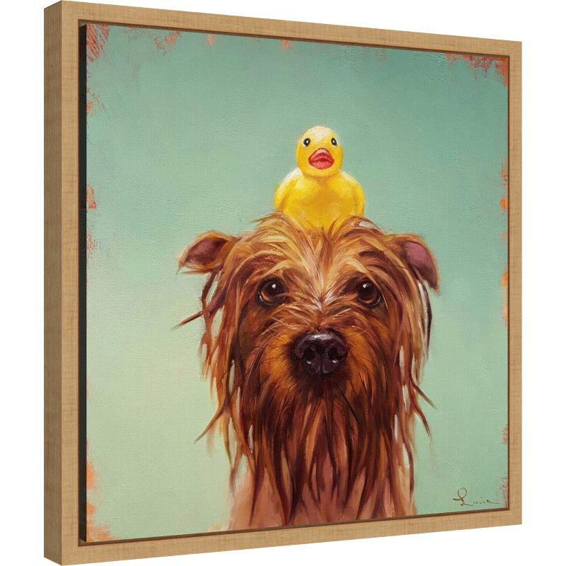 Amanti Art Bath Time (Dog and Duck) by Lucia Heffernan Canvas Wall Art Print Framed 16 x 16-in.