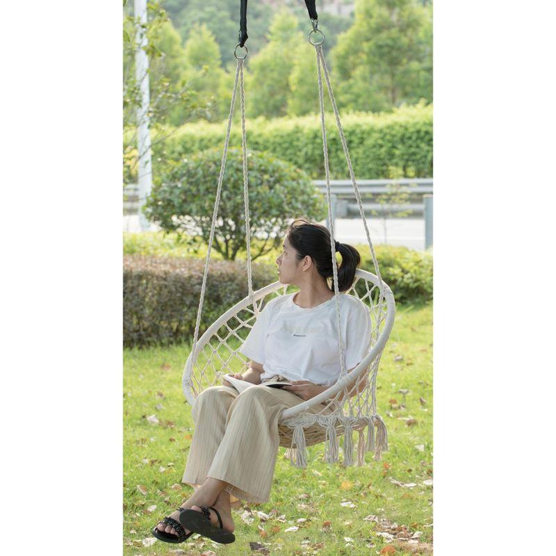 PLAYBERG Round Hanging Hammock Cotton Rope Macrame Swing Chair for Indoor and Outdoor