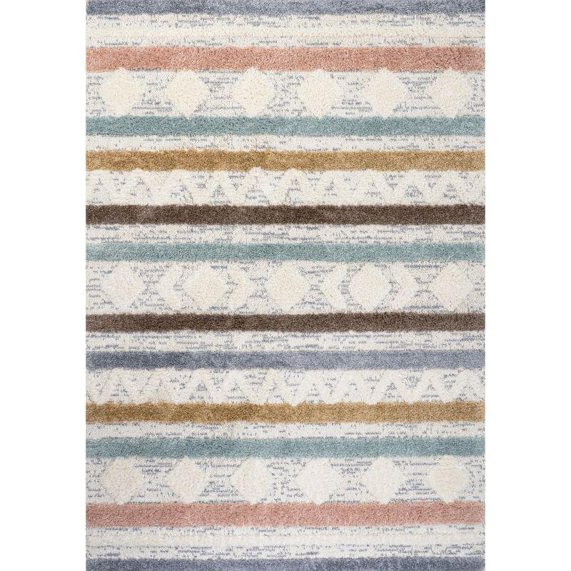 Faiza Moroccan Striped Geometric High-Low Area Rug - JONATHAN Y