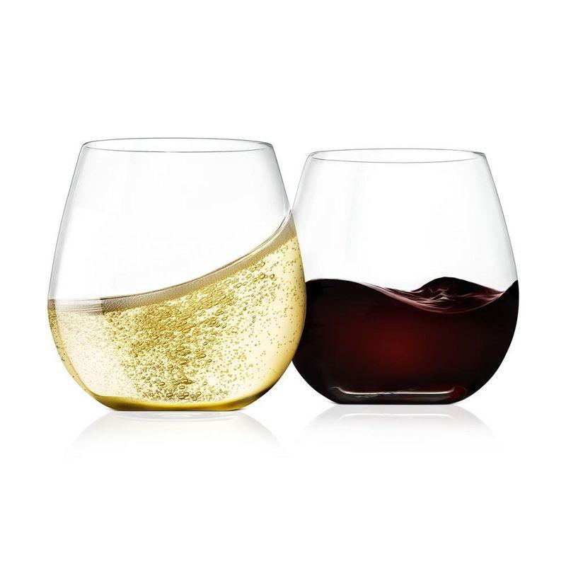 NutriChef 2 Pcs. of Crystal-Clear Stemless Wine Glass - Ultra Clear and Thin, Elegant Clear Wine Glasses, Hand Blown