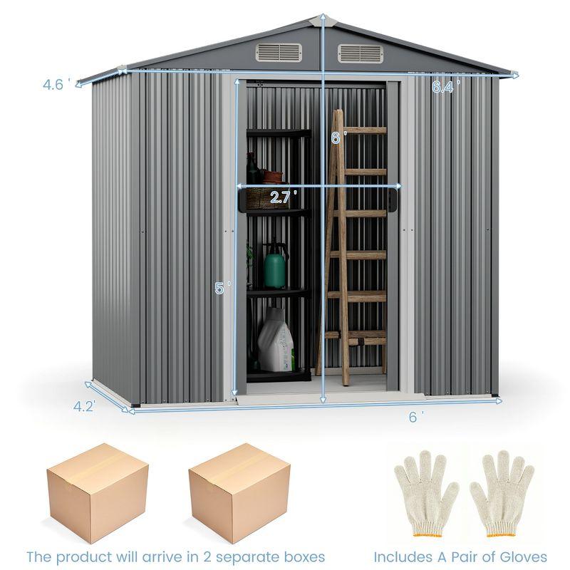 Costway 6 x 4 FT Outdoor Storage Shed Galvanized Steel Shed with Sliding Doors Wood Grain Natural/Grey